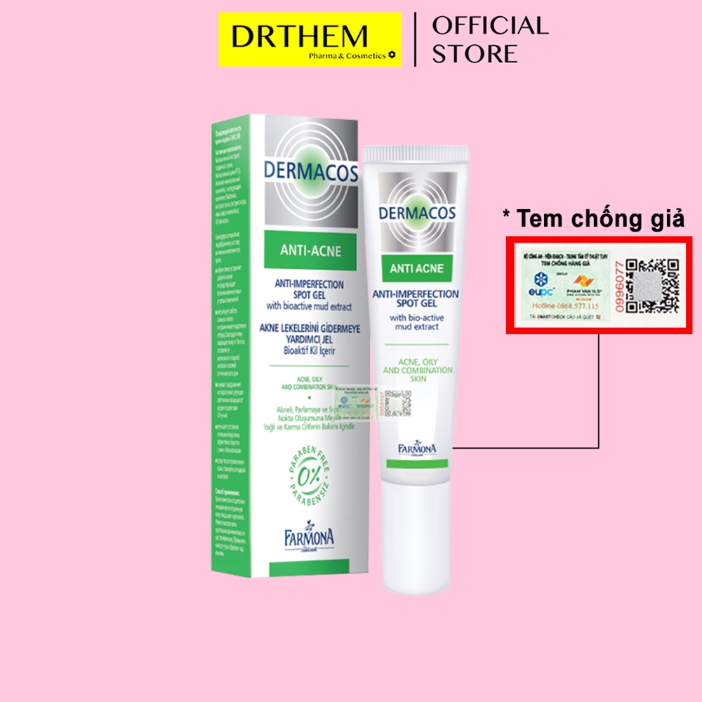 DERMACOS Gel Chấm Mụn Farmona Dermacos Anti Acne Imperfection Spot Gel - Kem giảm Mụn, Chứa Bùn Hoạt Tính