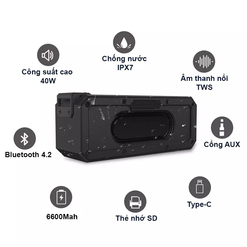 Loa Bluetooth Không Dây Di Động PKCB X3 Pro Công Suất 40W Có Khe Cắm Thẻ Nhớ Nghe Nhạc MH242 - Hàng Chính Hãng