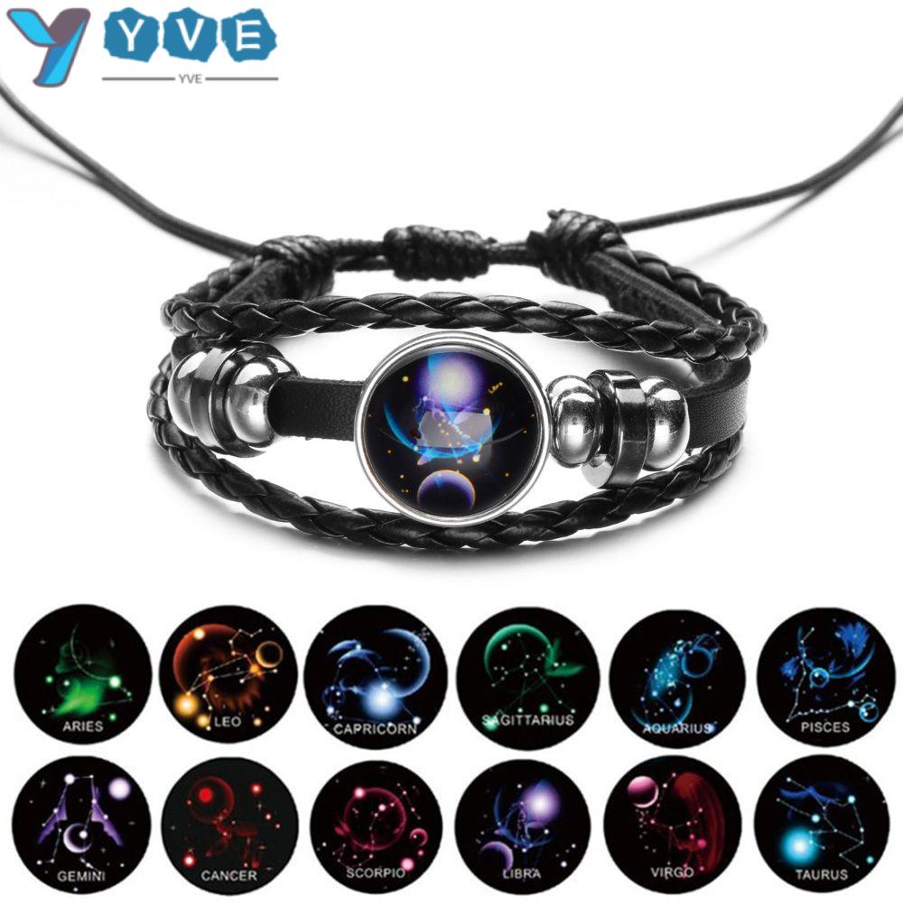 Vòng Tay Mặt Tròn Khắc Hình 12 Cung Hoàng Đạo Thời Trang Cho Nam Nữ