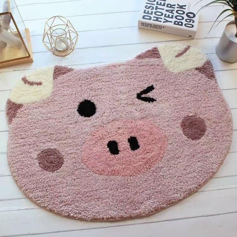 Thảm lau chân 3D hình thú, Thảm chùi chân lông cừu siêu xinh thấm hút nước tốt, mặt sau chống trơn trượt