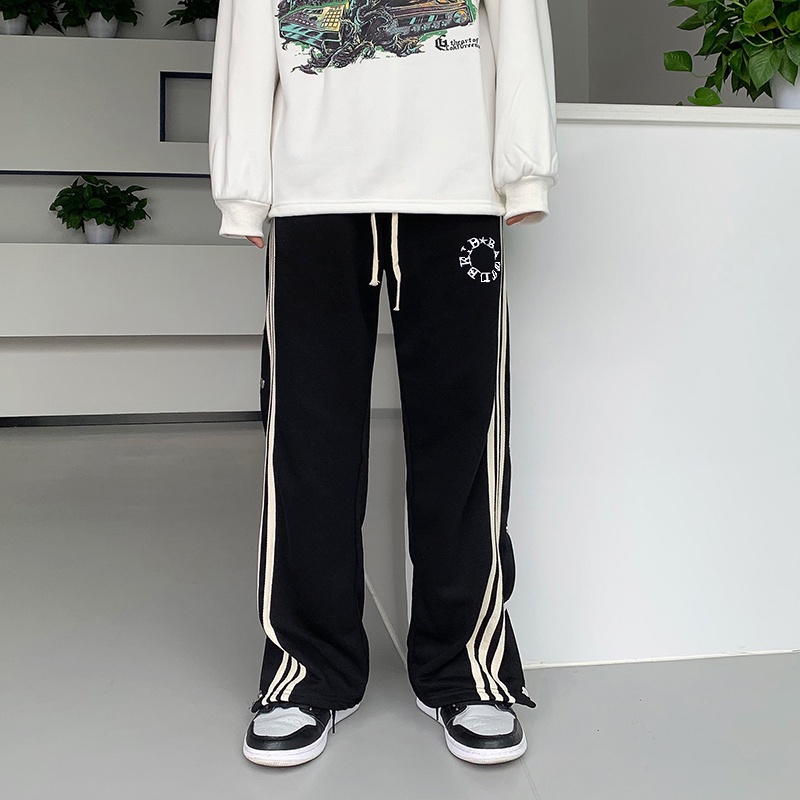 Quần Dài Dáng Rộng Xẻ Tà Thêu Chữ Thời Trang Cho Nam Size M-3XL