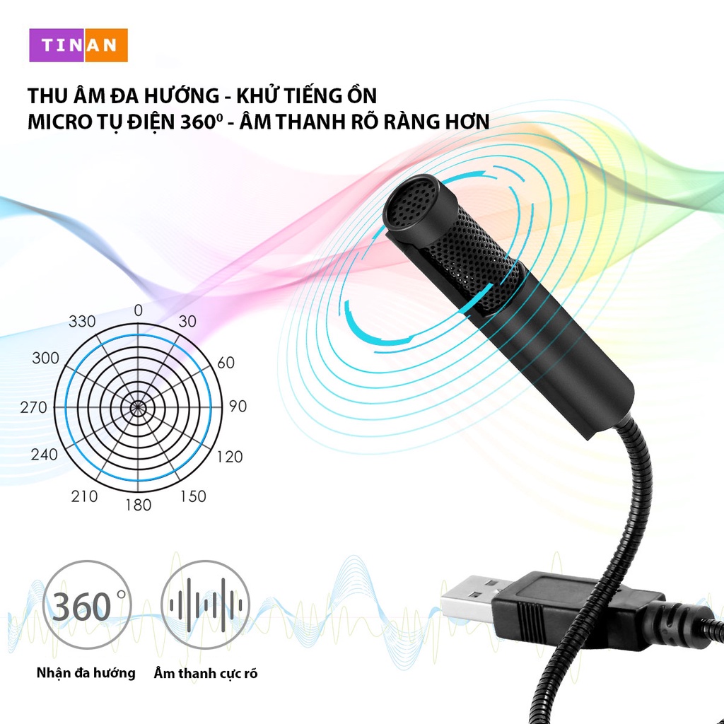 Micro Ngưng Tụ SF558 Đầu Cắm USB Cho Laptop, Đa Hướng, Thân Dạng Ống Uốn Cong Được