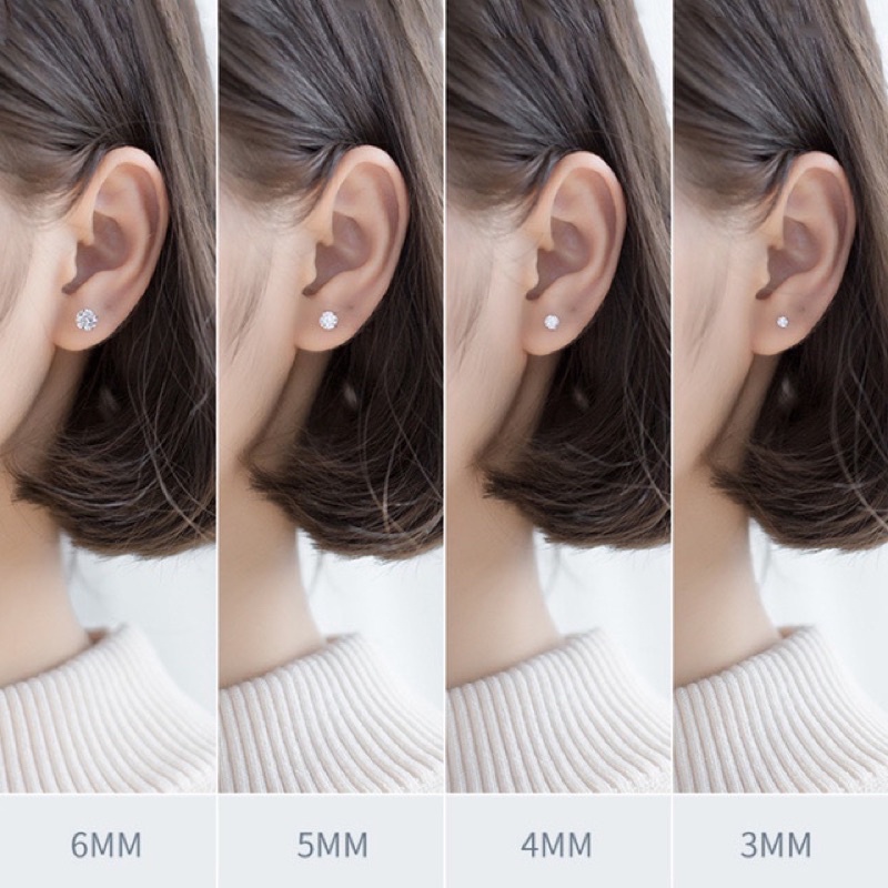 Bông Tai Nụ Đá Bạc Ta đủ size 3/4/5/8li - Trang sức Vàng Bạc Hoà Thảo HTJ