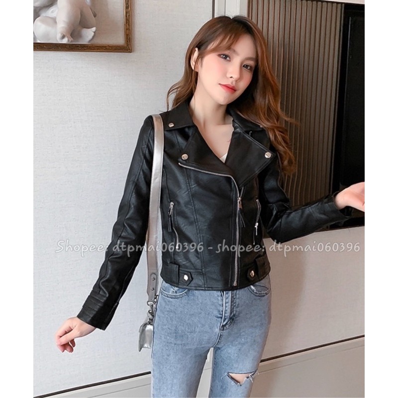 Áo da nữ cổ bẻ màu ĐEN, TRẮNG hàng quảng châu ( ảnh thật ) | BigBuy360 - bigbuy360.vn