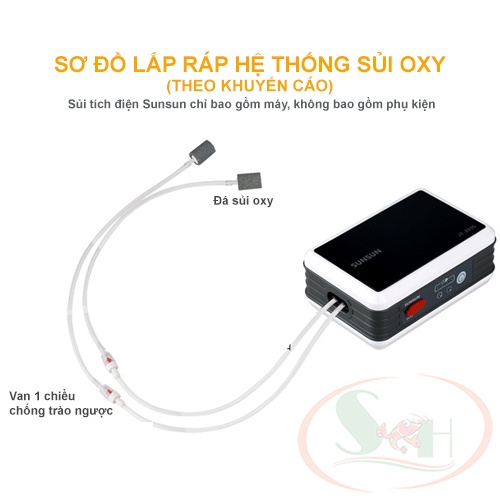 Máy sủi oxy tích điện Sunsun JT 202S, 203S sủi bình ắc quy 1, 2 vòi siêu êm bể cá tép