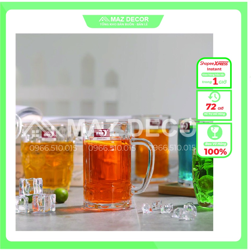 CỐC LY THỦY TINH CÓ QUAI TAY CẦM UỐNG BIA ZB-18 DÀY DẶN 400ML