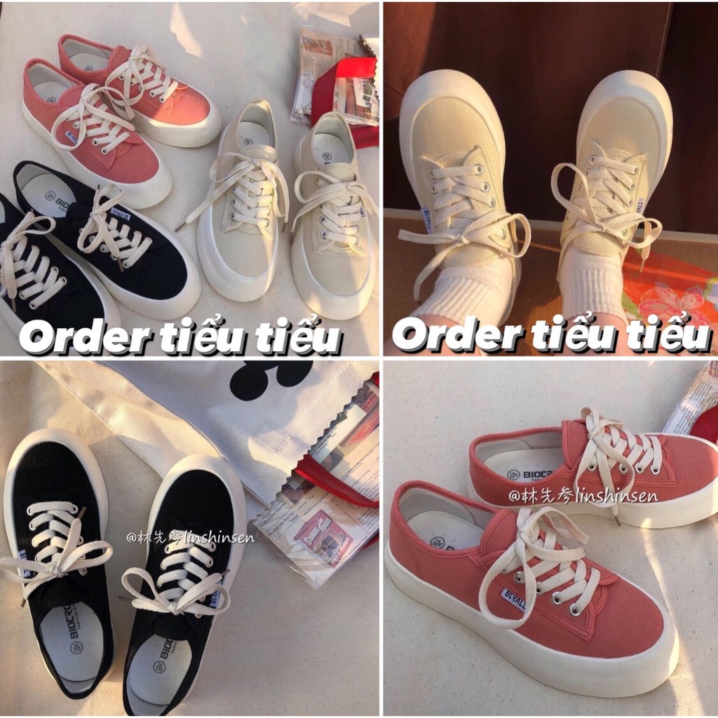 Giày thể thao nữ đế bằng bánh mì basic độn đế vải canvas bata mới hot phong cách retro ulzzang màu paste đẹp cá tính đẹp
