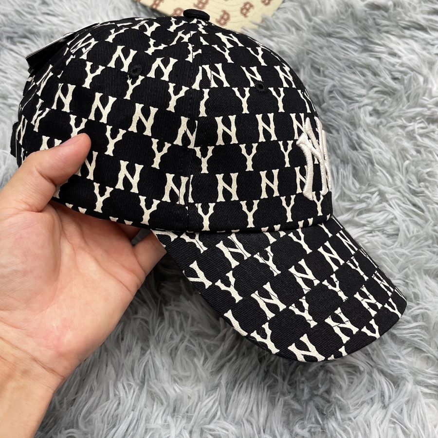 Mũ Nón MLB NY  Đen Monogram Baseball Cap Black Full Tag Code