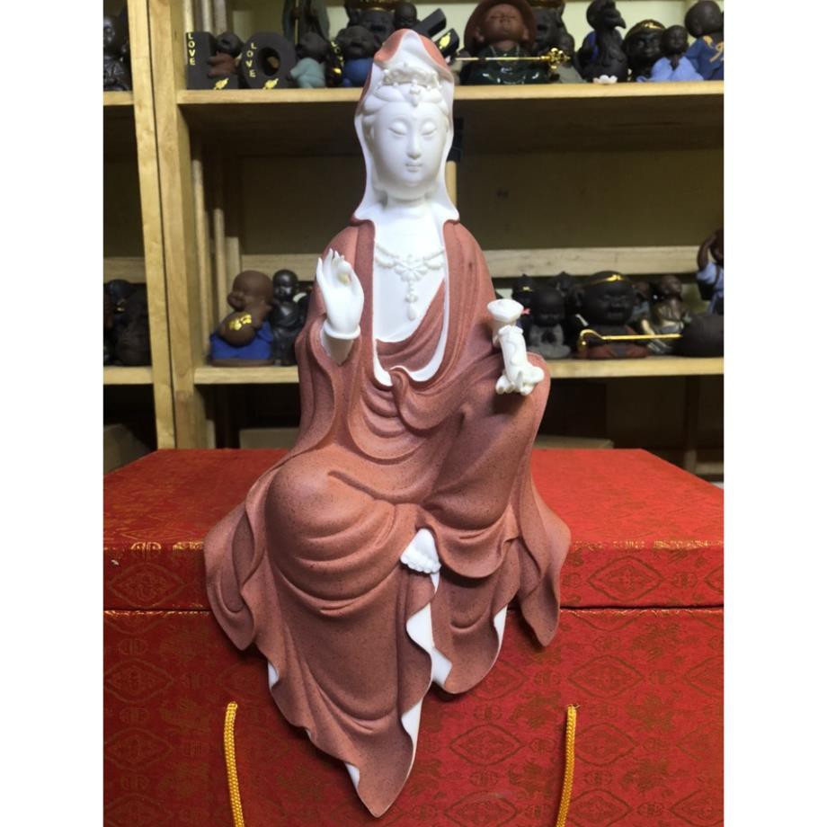 Tượng Quan Âm cầm bạch ngọc tịnh tâm- Tượng Quan Âm Bồ Tát trang trí không gian thanh tịnh- Tượng gốm trắng đẹp nhất