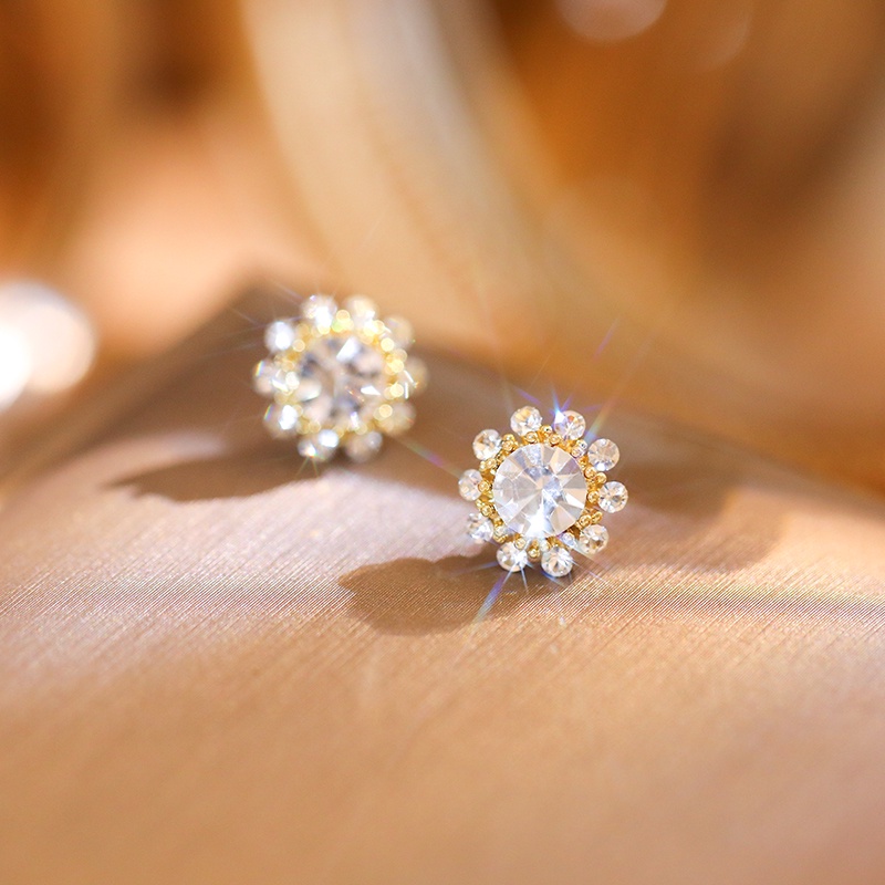 [Jiudoulan] Bông Tai Hoa Hướng Dương Đính Đá Zircon Sáng Bóng Sang Trọng Thời Trang Hàn Quốc Cho Nữ