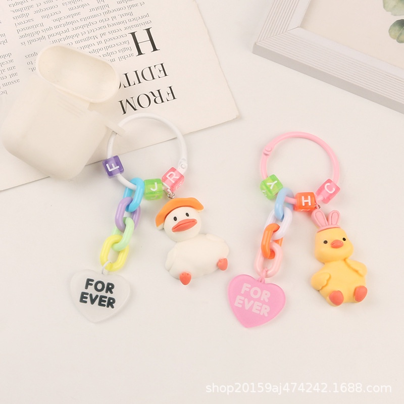 Móc Chìa Khóa Xe Hơi Hình Vịt Vàng / Vịt / Thỏ Đội Mũ Dễ Thương Sáng Tạo