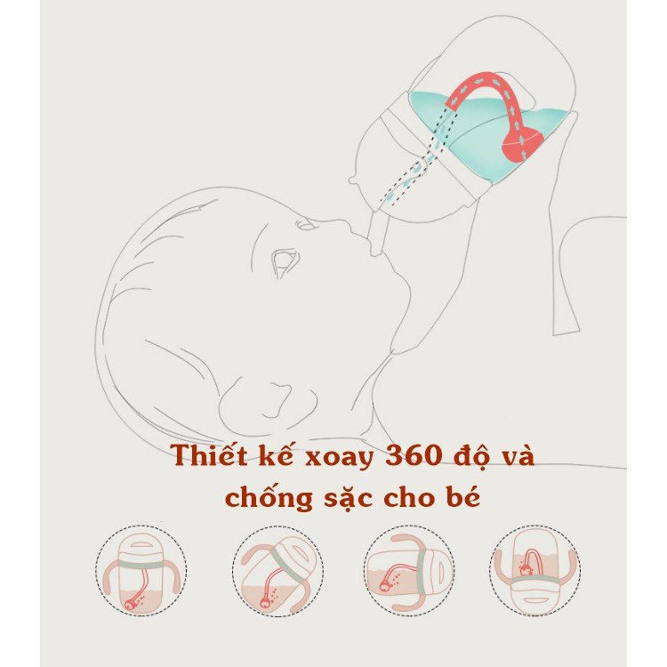 Bình uống nước Higen cao cấp với thiết kế xoay 360 độ và ống hút chống sặc cho bé dung tích 300ml