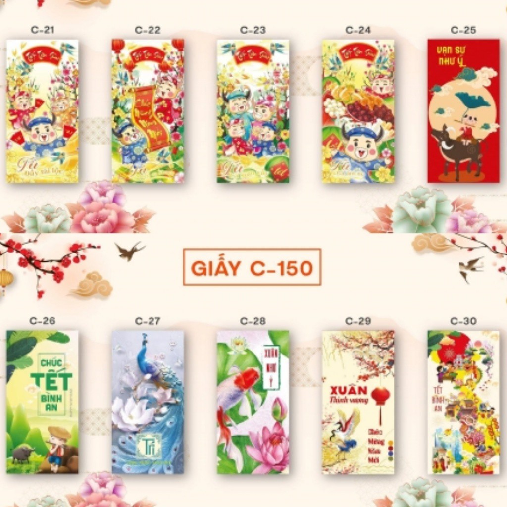 Combo 1000 Bao Lì Xì tết 2021 Giấy C150 dày bóng