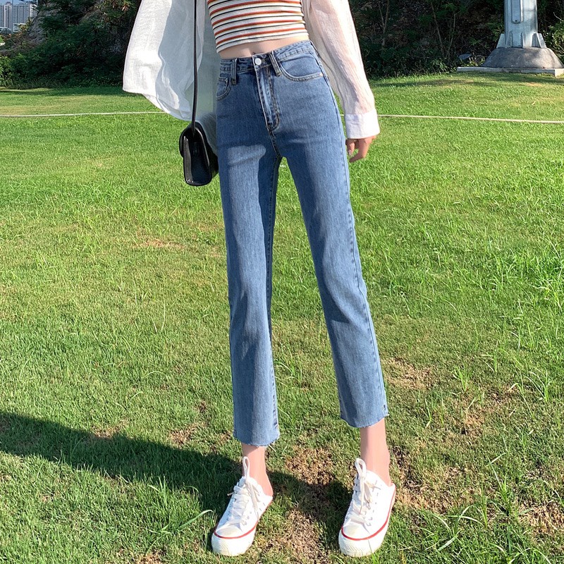 Quần Jeans Nữ ống đứng túi tròn co giãn Nhẹ lưng cao chất đẹp Có gấu và không may gấu