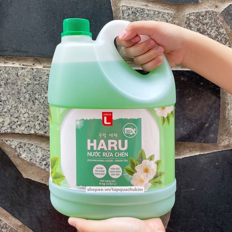 Nước rửa chén HARU 4KG hương TRÀ XANH không hại da tay chuẩn công nghệ Hàn Quốc - tapquachukim