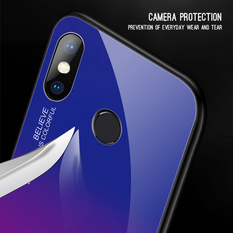 Ốp điện thoại kính cường lực màu Gradient thời trang cho Xiaomi Redmi 7 Note 5 6 7 Pro Mi 8 Lite