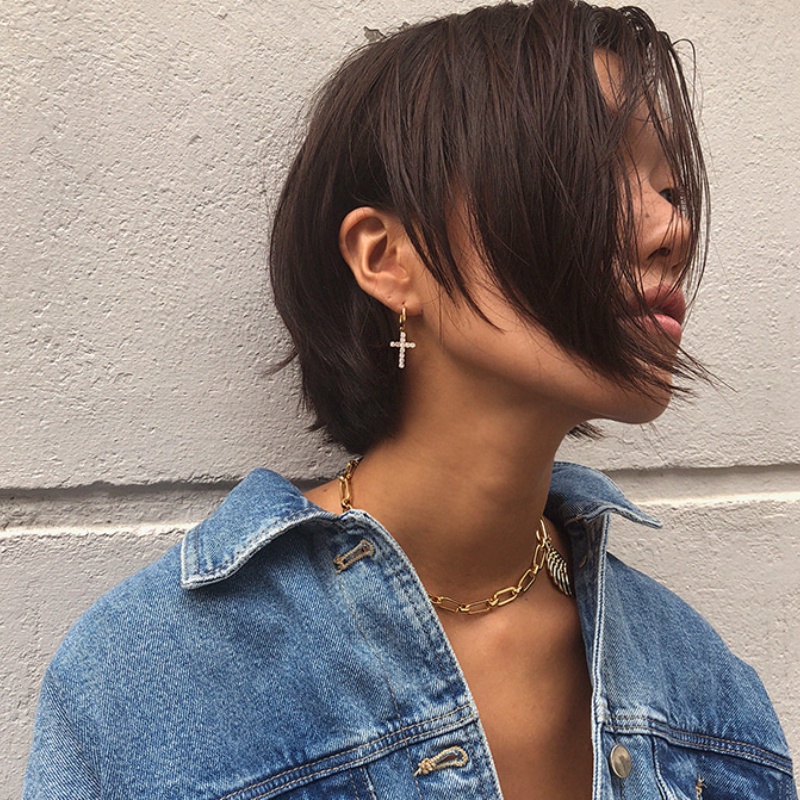 1 đôi bông tai dáng dài hình chữ thập đính đá phong cách vintage thanh lịch cho nữ