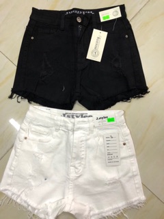 quần short jeans trắng đenlưng cao
