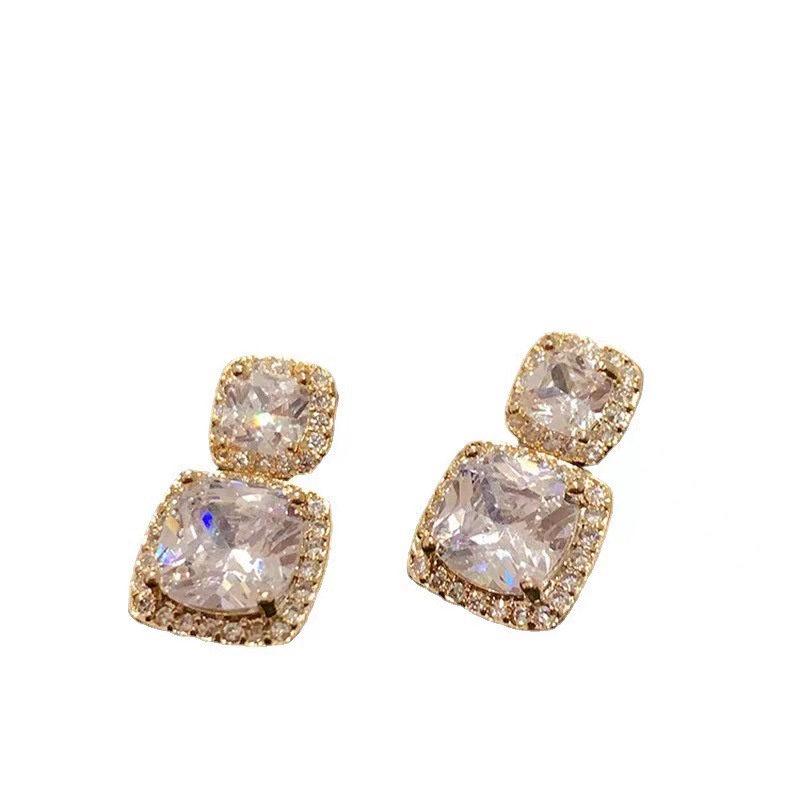 Bông Tai Mạ Bạc 925 Kiểu Hình Học Đính Kim Cương Phong Cách Mới 2022