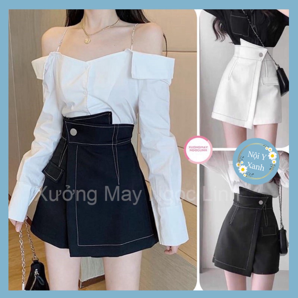 Quần short nữ giả váy chỉ nổi siêu Hot_m096 mầu trắng, babydoll ulzzang mềm nội y xanh