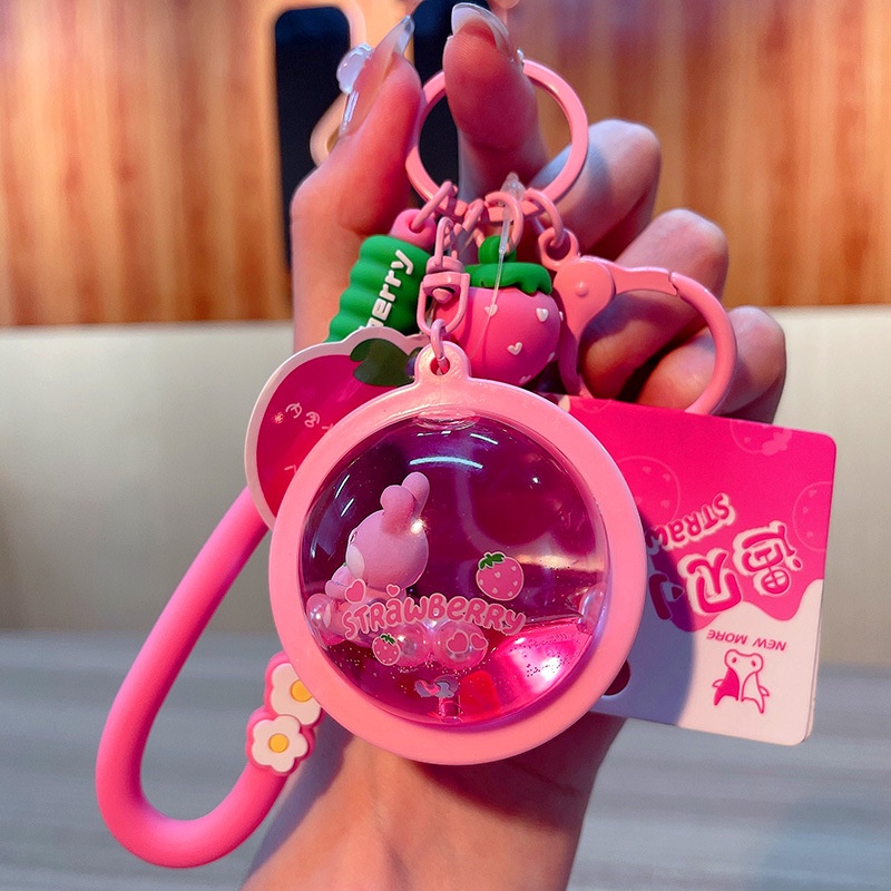 Móc Khóa Acrylic Hình Thỏ Và Dâu Tây Nổi Đáng Yêu
