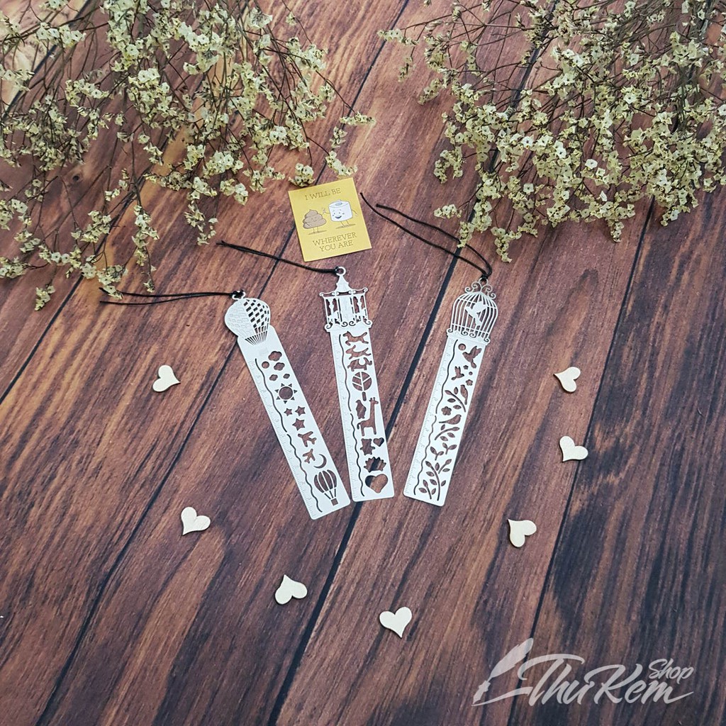 Thước kèm bookmark đánh dấu trang kim loại Vintage