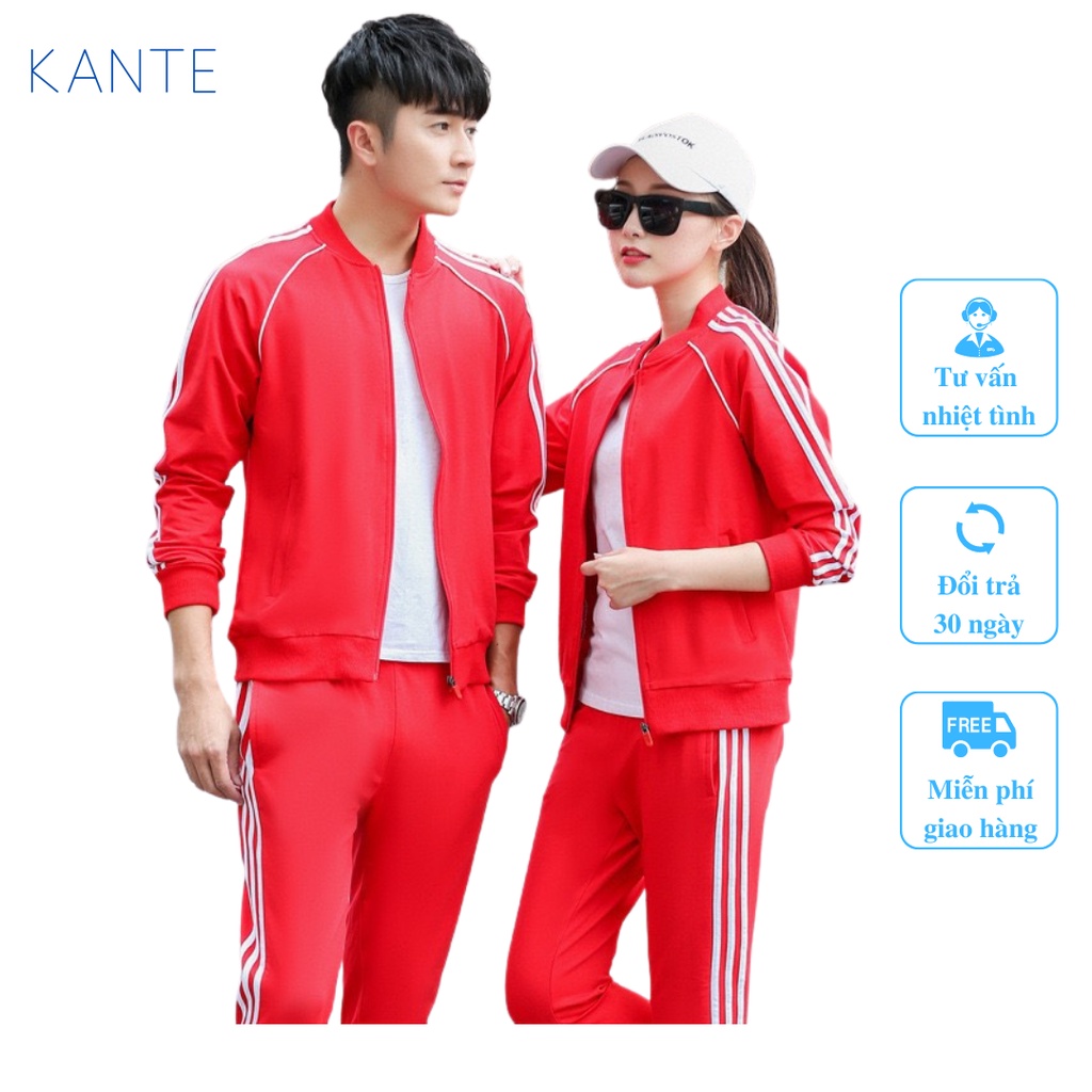Bộ quần áo thể thao nam Kante Đồ bộ thể thao cao cấp kẻ sọc có khóa kéo 3 màu