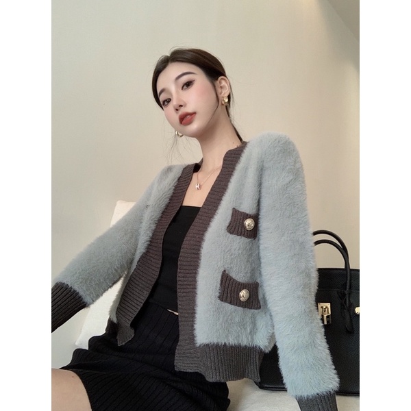 𝐇𝐀̀𝐍𝐆 𝐂𝐀𝐎 𝐂𝐀̂́𝐏. Áo Khoác Len Lông Thỏ Viền Trắng