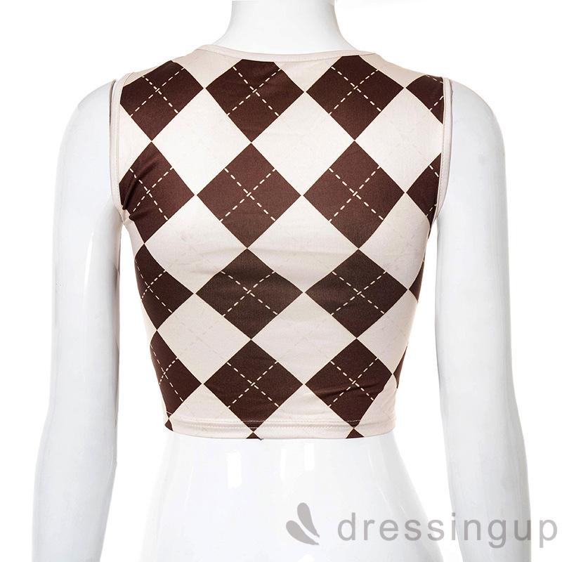 Áo croptop sát nách cổ tròn dáng ôm in họa tiết thời trang cho nữ