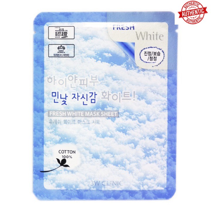 [Mã giảm giá] Hàng Chính Hãng mặt nạ tuyết dưỡng trắng da 3W Clinic Fresh White Mask Sheet 23ml