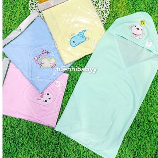Chăn ủ,chăn choàng cotton có mũ cho bé