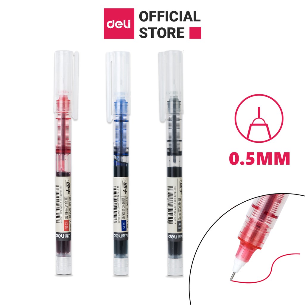 Bút Bi Nước Văn Phòng Deli Chính Hãng - Ngòi 0.5mm, Nét Viết Trơn Tru, Mực Ra Đều - Phù Hợp Ghi Chép, Ký Tên - S856