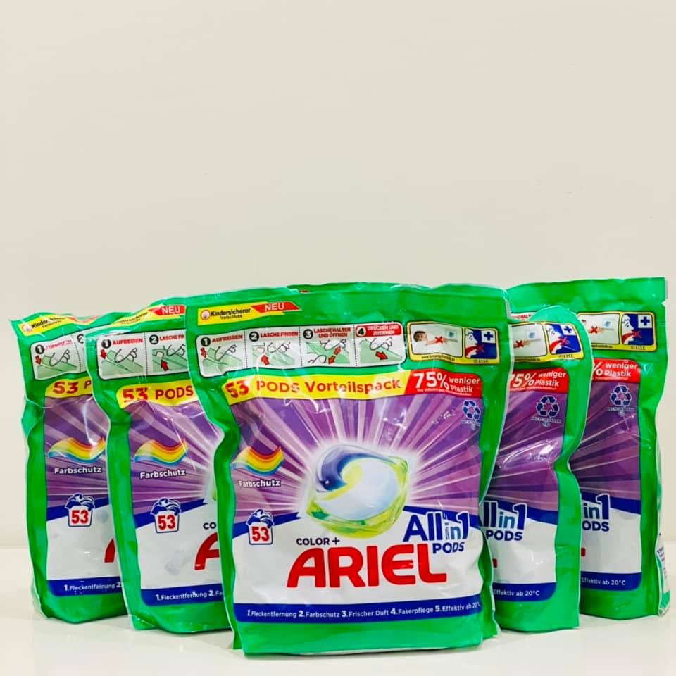 Ariel- Túi 53 viên giặt xả giữ màu thế hệ mới  Allin1 Pods, chỉ 1 viên cho mỗi lần giặt, thơm ngát cả ngày dài, hàng Đức