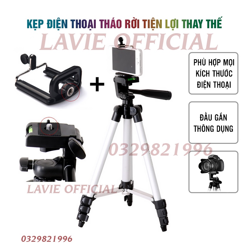 Chân máy quay di động BG3- Tripod máy ảnh 3 chân tặng kèm kẹp điện thoại thiết kế nhôm chắc chắn, thích hợp livestream