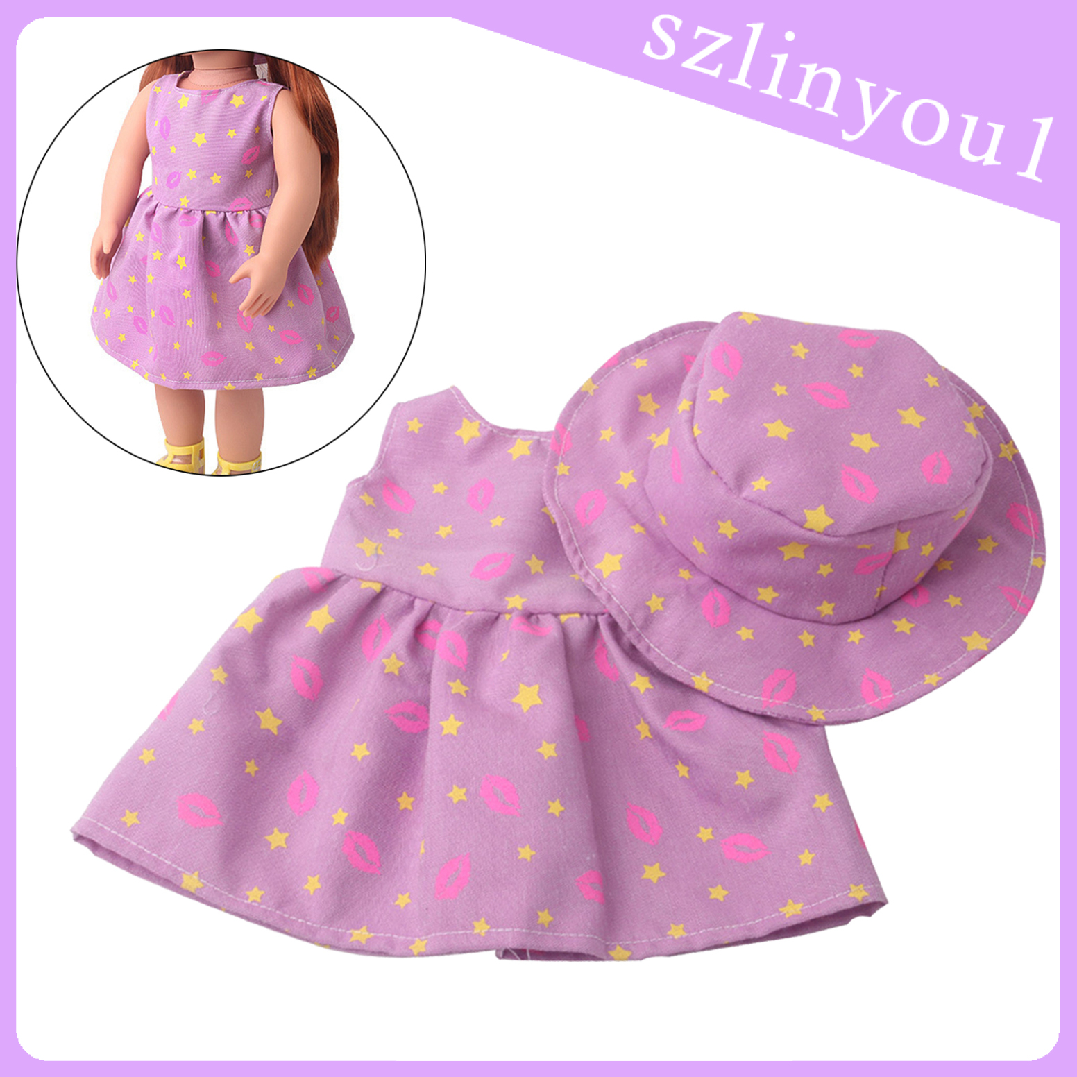 Bộ Đầm Và Nón Đáng Yêu Cho Búp Bê 18 ''