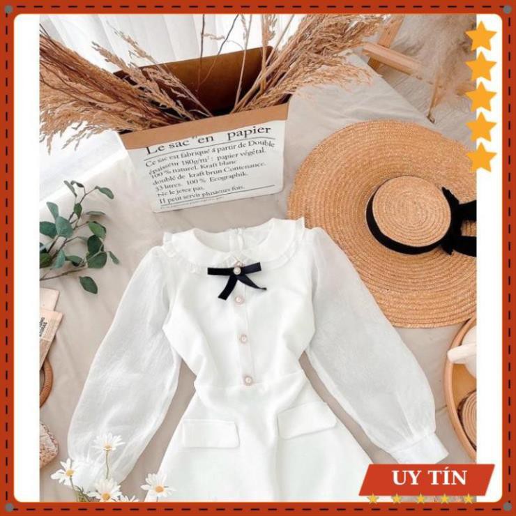 Váy tay bồng tag nơ cổ tay xốp dài Eva_home_fashion | BigBuy360 - bigbuy360.vn