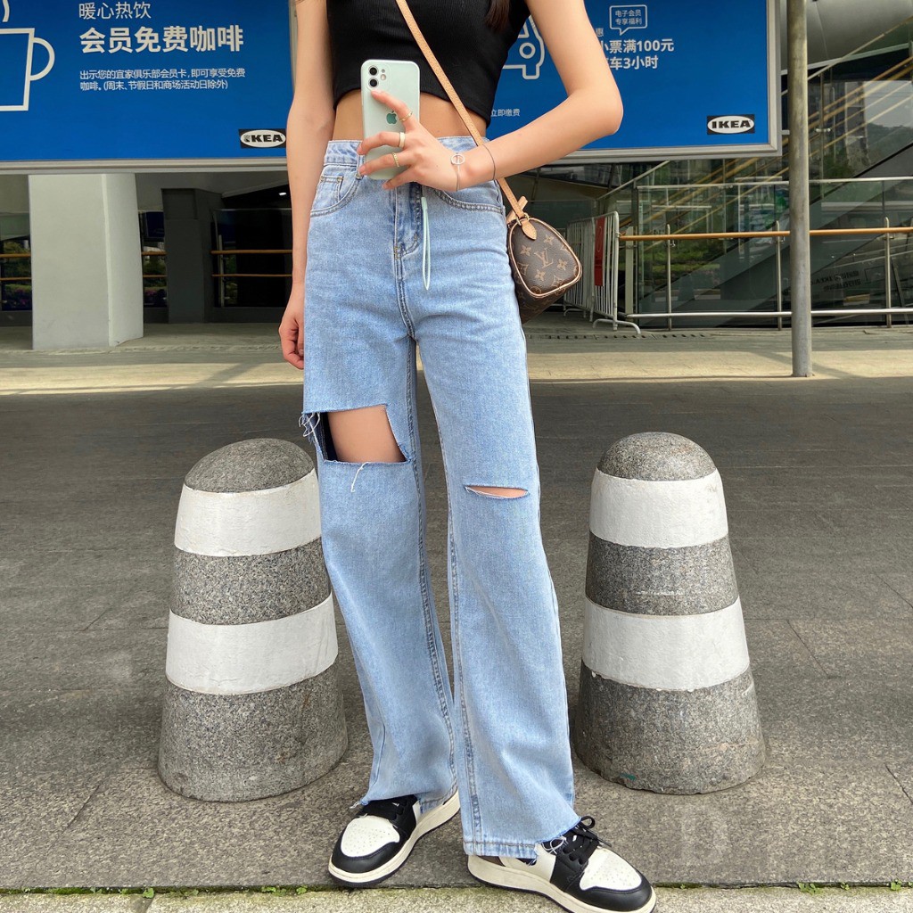 Quần jean dài lưng cao ống rộng kiểu dáng thời trang phong cách Hàn Quốc dành cho nữ PALAZZO