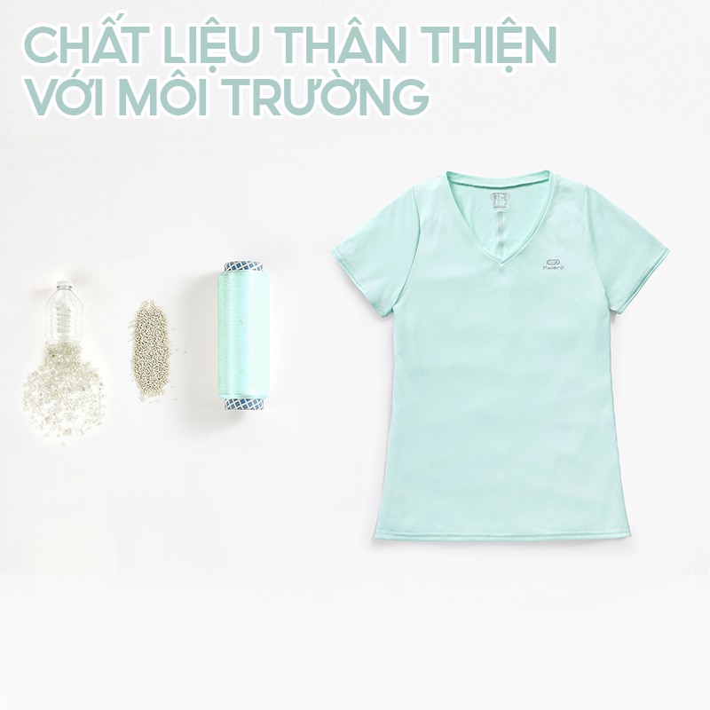 Áo Thun Thể Thao Nữ KALENJI Run Dry Chuyên Chạy Bộ Nhanh Khô - Xanh Lá Cây Nhạt