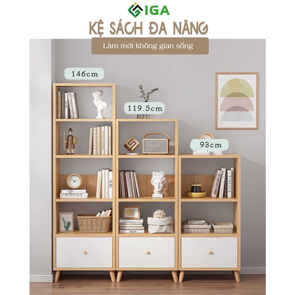 Kệ sách 3 4 5 tầng  S Style thông minh có hộc để đồ kệ gỗ decor lắp ráp phong cách Nordic- GP144