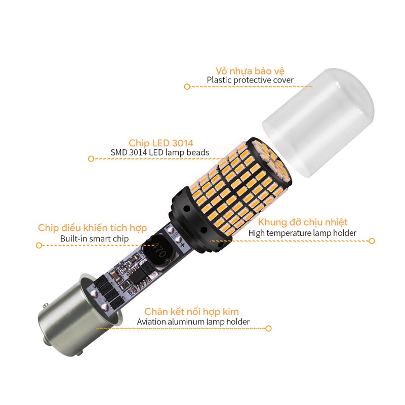 Đèn LED hậu, phanh, xi nhan  siêu sáng T203014-144 Màu vàng kiểu chân T20 7440