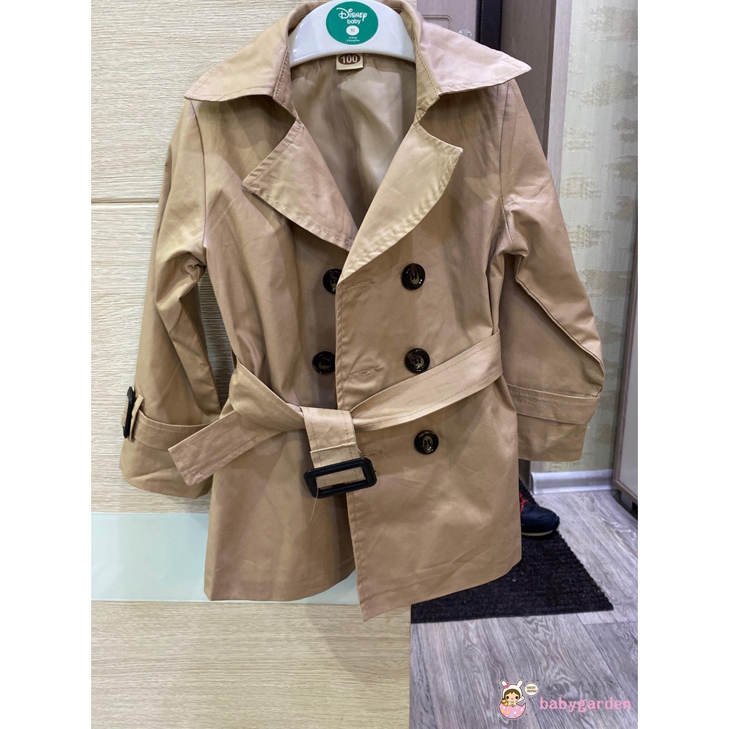 Áo Khoác Tay Dài Cài Hai Hàng Nút Kèm Thắt Lưng Thời Trang Cho Bé Gái