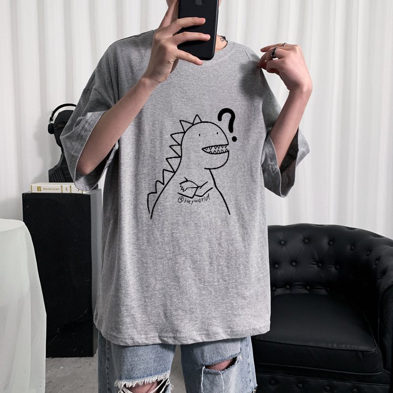 Áo Thun Nam Nữ Unisex Tay Lỡ In Nhiệt Hình Khủng Long Dấu Hỏi (ATIN05) | BigBuy360 - bigbuy360.vn