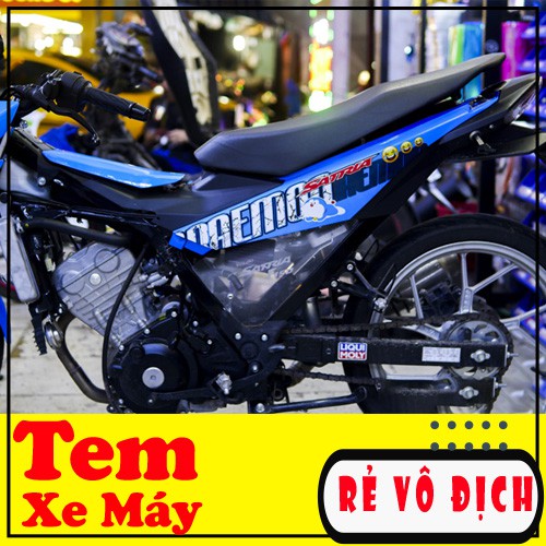 Tem Trùm Xe Satria/ Raider Doremon   Xanh Trắng Thể thao