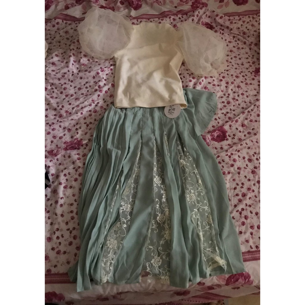 [Sẵn Hàng]♥️Set Áo Phồng+Chân Váy Ren Ulzzang(ảnh thật)Size S,M,L