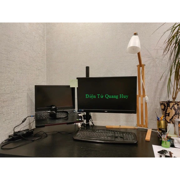 Giá Treo Màn Hình 17-32 Inch Kèm Giá Đỡ Laptop M076/ M077 / Tải Trọng 8Kg - Tay 38 Cm - Lắp Đặt Kẹp Bàn