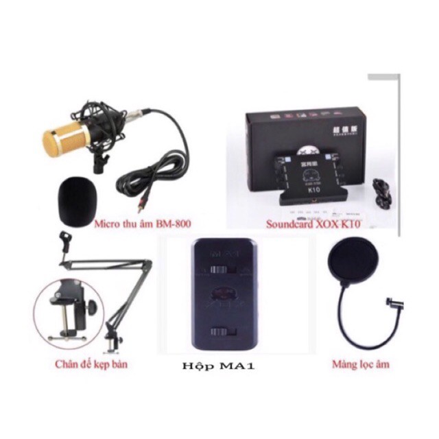 Combo 11 Bộ livestream míc BM-800, card XOX K10, dây live, màng lọc âm, chân kẹp míc BH 6 tháng đổi 