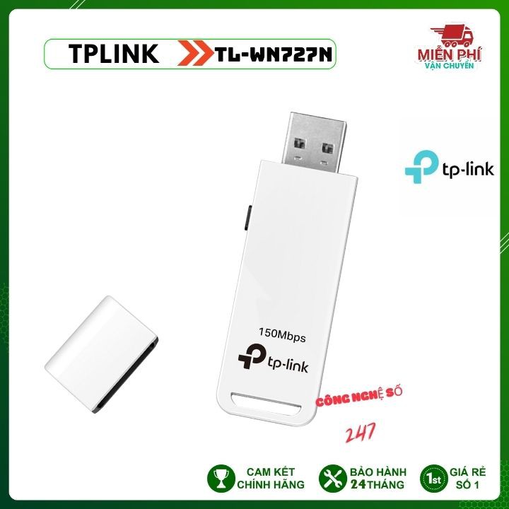 Usb wifi TP-LINK thu wifi cho máy tính bàn, laptop, usb thu wifi wn727 chính hãng VDH STORE