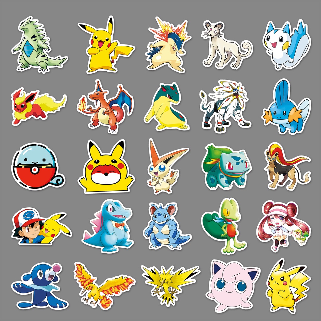 Combo 30 Sticker Chống Nước Decal Dán Điện Thoại Laptop Mũ Bảo Hiểm Vali Guitar Bình Nước [POKEMON PIKACHU]