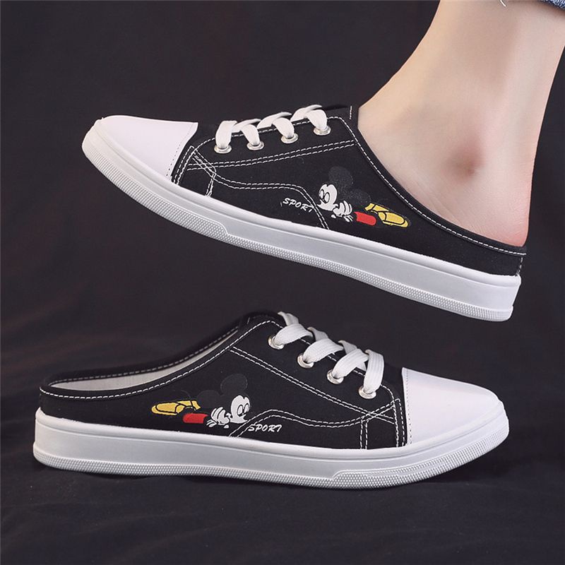 Giày lười bằng vải canvas họa tiết gấu nhỏ dễ thương thoáng khí thoải mái cho nữ d302