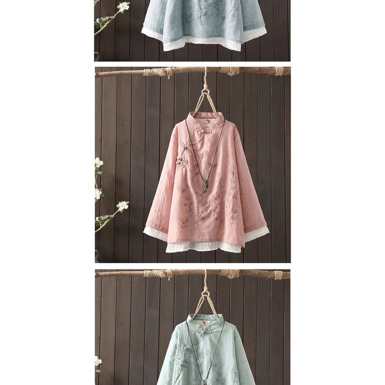 Áo cotton Lanh Cổ Tròn Dáng Rộng Thêu Họa Tiết Phong Cách Trung Hoa Cổ Điển Hàng Mới 2022 Dành Cho Bạn Nữ m-4xl